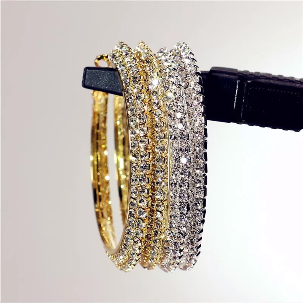 *New Sterling Silver CZ Diamond Hoop Earrings - Picture 3 of 4